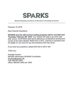 No SPARKS or After School Reading on Thursday, February 28th